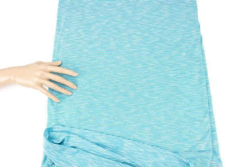 Blue and White Narrow Stripe Knit Jersey Fabric by the yard